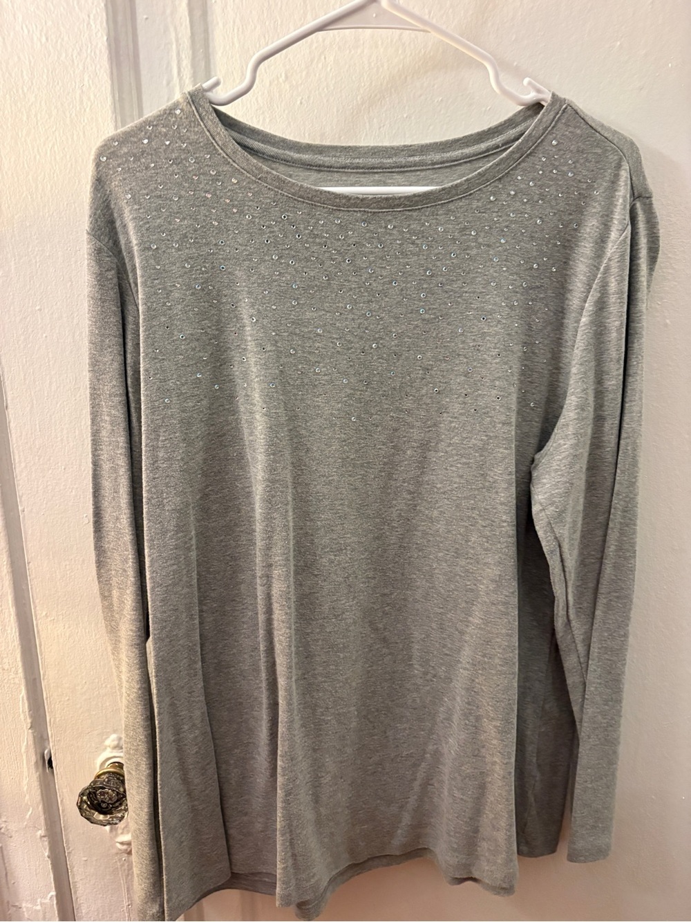 Lane Bryant Light Grey Long Sleeve Top with Crystal Accents